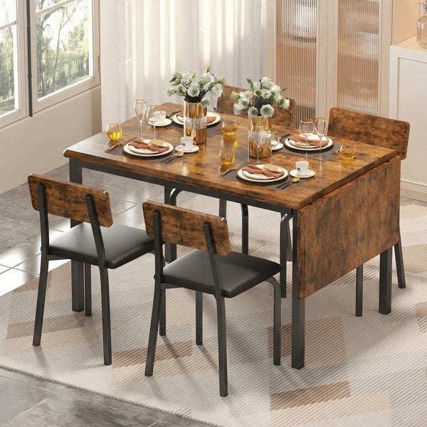 5-Piece Extendable Dining Table Set with 4 Upholstered Chairs