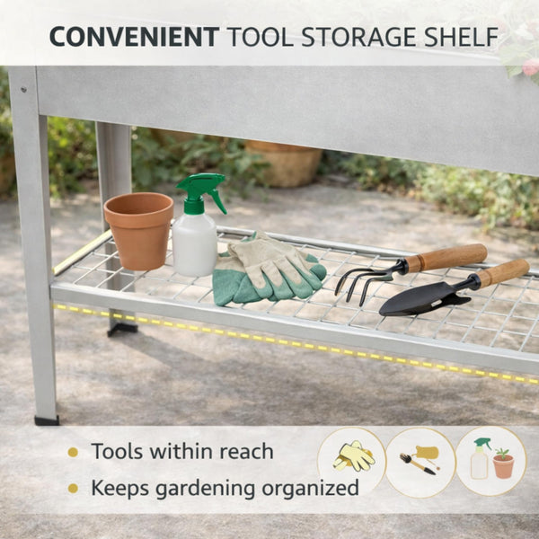 40" Raised Garden Bed with Wheels & Storage Shelf – Metal Planter Box