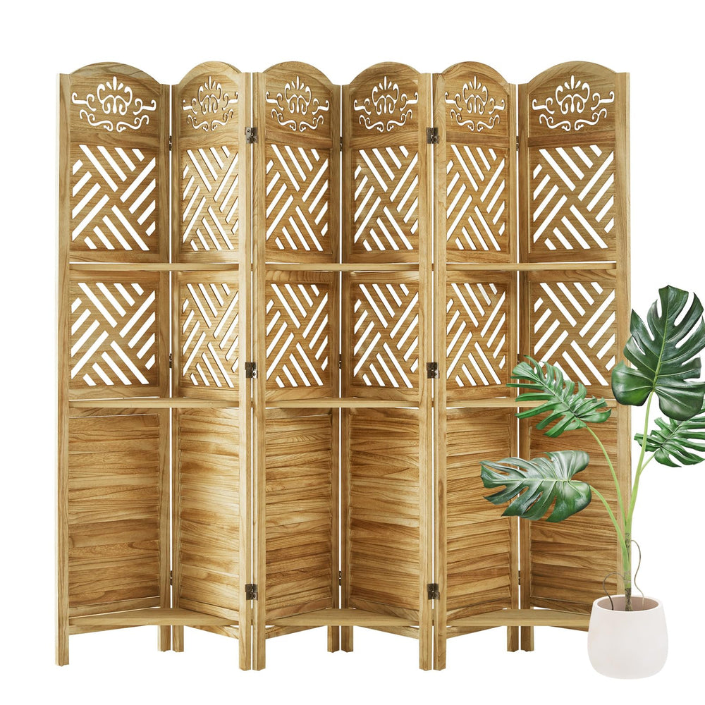 Folding Wood Room Divider with Shelves