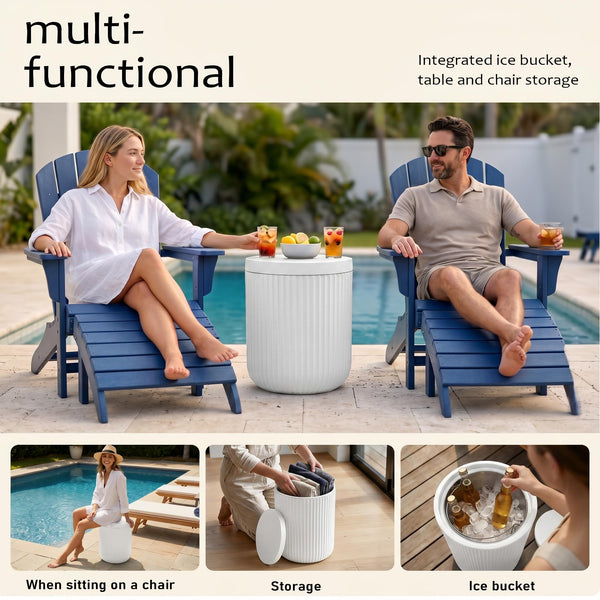 Outdoor Cooler Side Table with Lid — Double-Walled Ice Bucket, All-Weather Patio