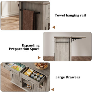 Rolling Kitchen Island with Storage, Drop Leaf & Towel Rack