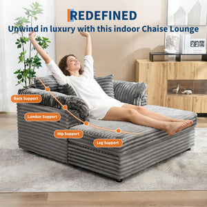 Oversized Chaise Lounge Chair with USB Port & Throw Pillows