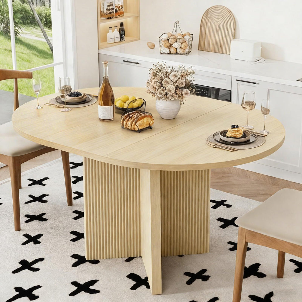 Round to Oval Extendable Dining Table with Extension Leaf