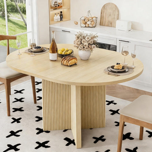 Round to Oval Extendable Dining Table with Extension Leaf