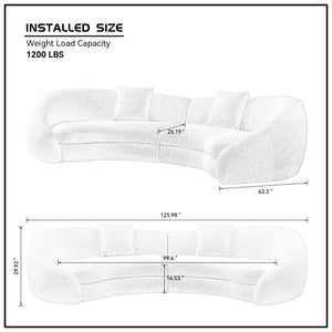 125.98" Curved Sofa with Love Heart Design, 5-Seat Cloud Couch, Black
