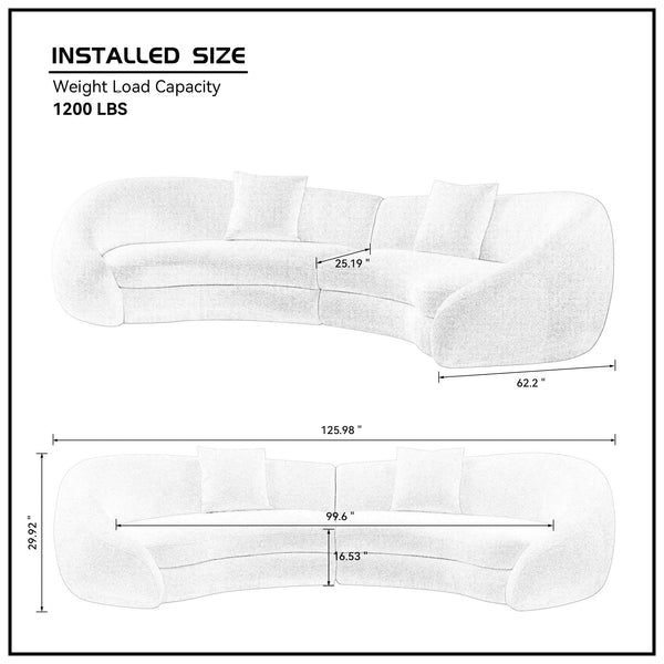 125.98" Curved Sofa with Love Heart Design, 5-Seat Cloud Couch, Black