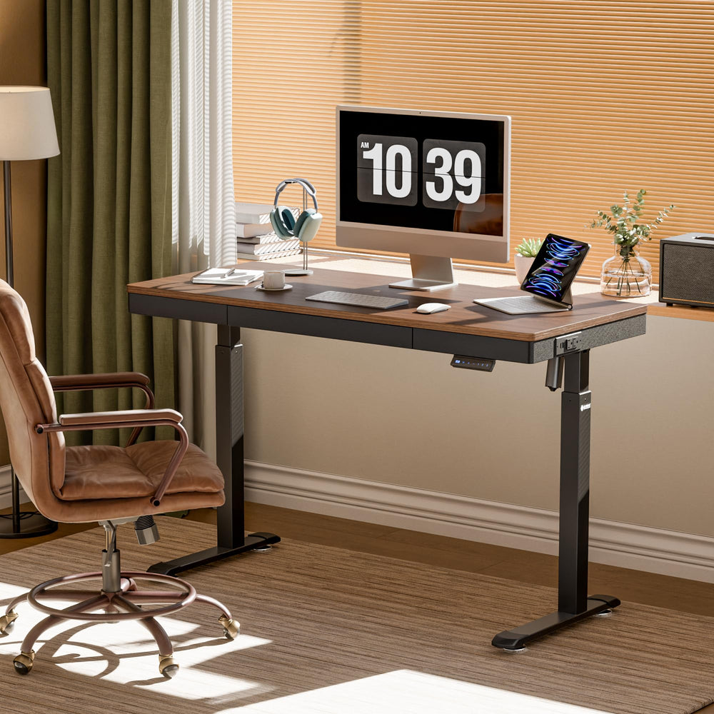 Electric Standing Desk with Drawer & Power Outlet – 55 Inch Adjustable Height