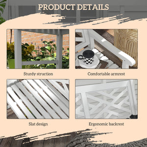 Outdoor Wood Patio Bench – 2-Person Slatted Poplar Seat with Armrests