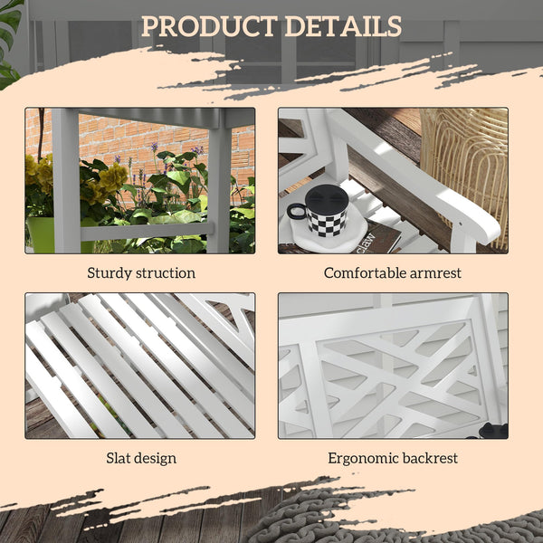 Outdoor Wood Patio Bench – 2-Person Slatted Poplar Seat with Armrests