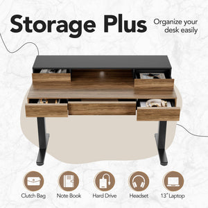 Electric Standing Desk with Drawers & Monitor Shelf, 48 Inch