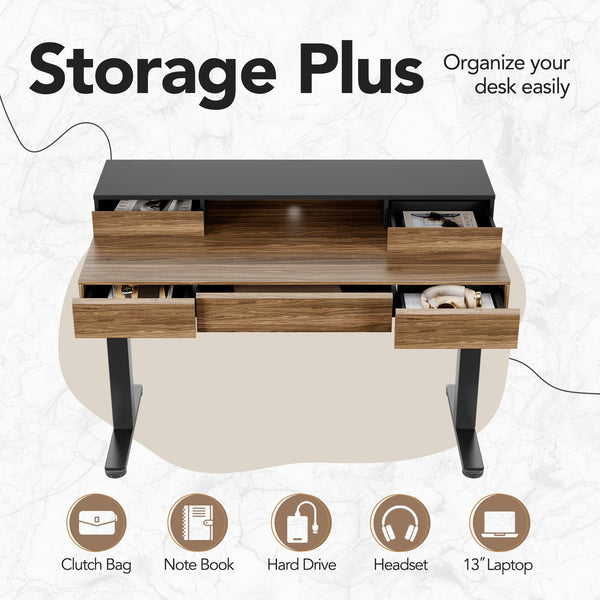 Electric Standing Desk with Drawers & Monitor Shelf, 48 Inch