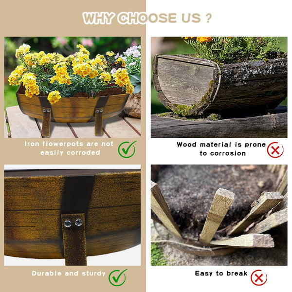 Metal Half Barrel Planters (2 Pack) with Legs – Rustic Outdoor Garden Planter