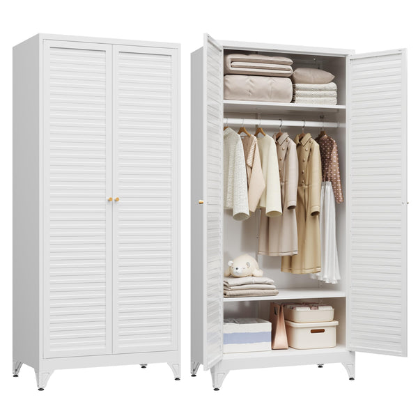 Metal Wardrobe Closet with Doors & Adjustable Shelves