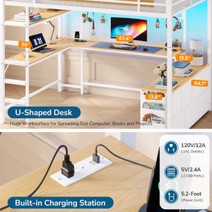Full Size Loft Bed with Desk & Storage