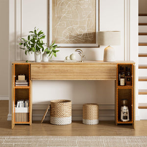 61" Fluted Console Table with 2 Storage Cabinets