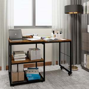 Rolling Printer Stand with Storage Shelves & Extendable Craft Table