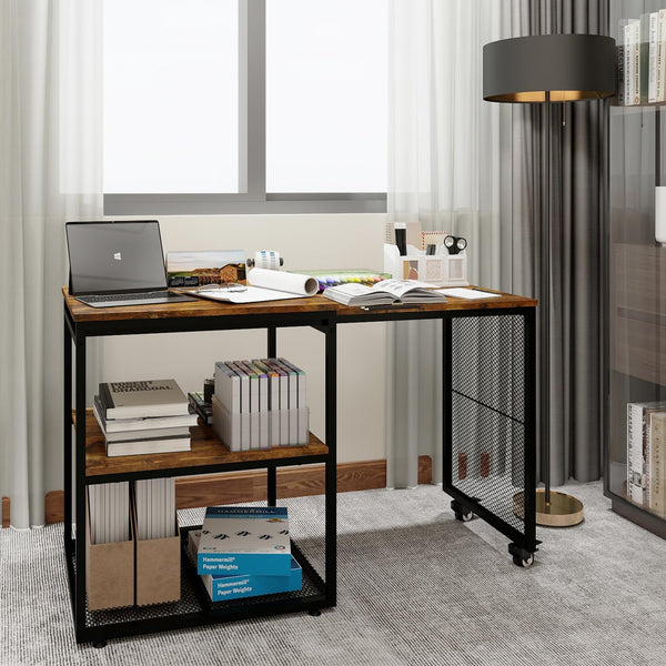 Rolling Printer Stand with Storage Shelves & Extendable Craft Table