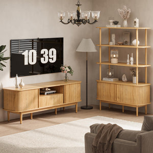 63" Fluted TV Stand with Sliding Doors