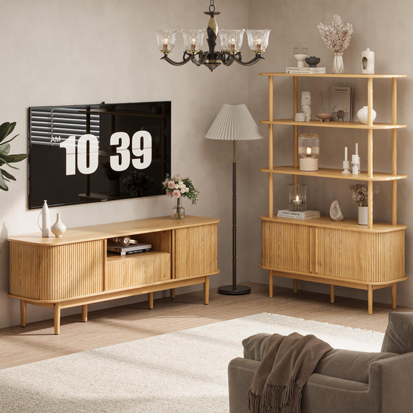 63" Fluted TV Stand with Sliding Doors