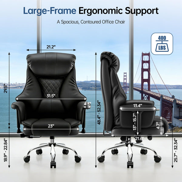 Big & Tall High-Back Leather Office Chair with Adjustable Lumbar Support
