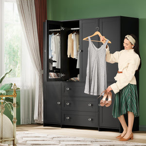 Armoire Wardrobe Closet with Mirror, Drawers & Hanging Rod