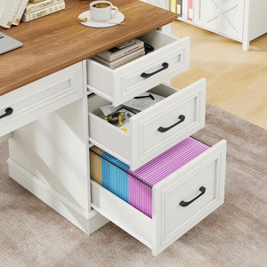 47" Farmhouse Executive Desk with Drawers, File Drawer & Charging Station