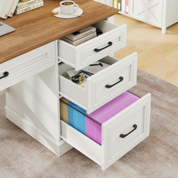 47" Farmhouse Executive Desk with Drawers, File Drawer & Charging Station