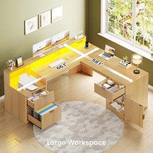 L-Shaped Executive Desk with Drawers, File Cabinet & Monitor Stand