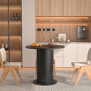 59 inch Round Dining Table for 6, Modern Farmhouse Kitchen Table, Circle Dining Tables with Wood Strip Base for Kitchen Living Room (Big Adjustable Walnut)