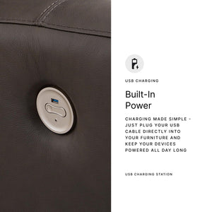Power Reclining Sofa with USB Ports – Dark Brown