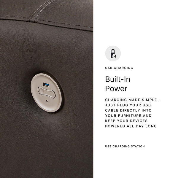 Power Reclining Sofa with USB Ports – Dark Brown