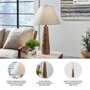 Wood Base Empire Shade Table Lamp with 3-Way Switch