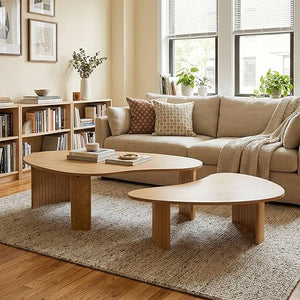 Nesting Coffee Tables Set of 2 – Oval Mid-Century Modern with Fluted Legs