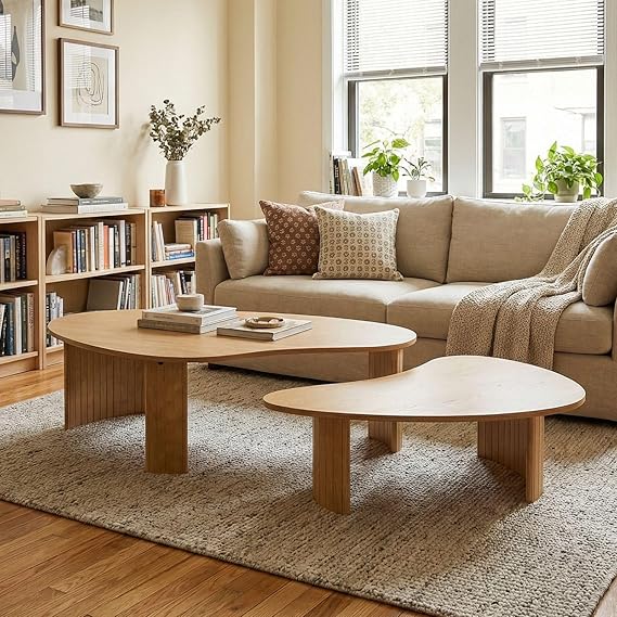 Nesting Coffee Tables Set of 2 – Oval Mid-Century Modern with Fluted Legs