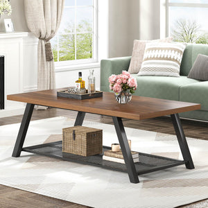 Rectangular Coffee Table with Wire Shelf