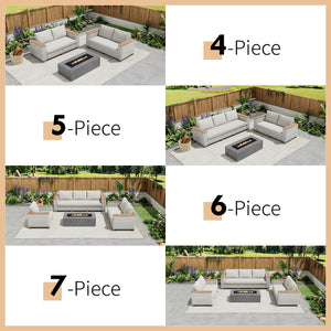 Outdoor Wicker Patio Sectional Sofa Set with Wood Armrests