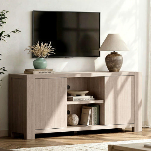 58" TV Stand with Storage Cabinets & Outlet