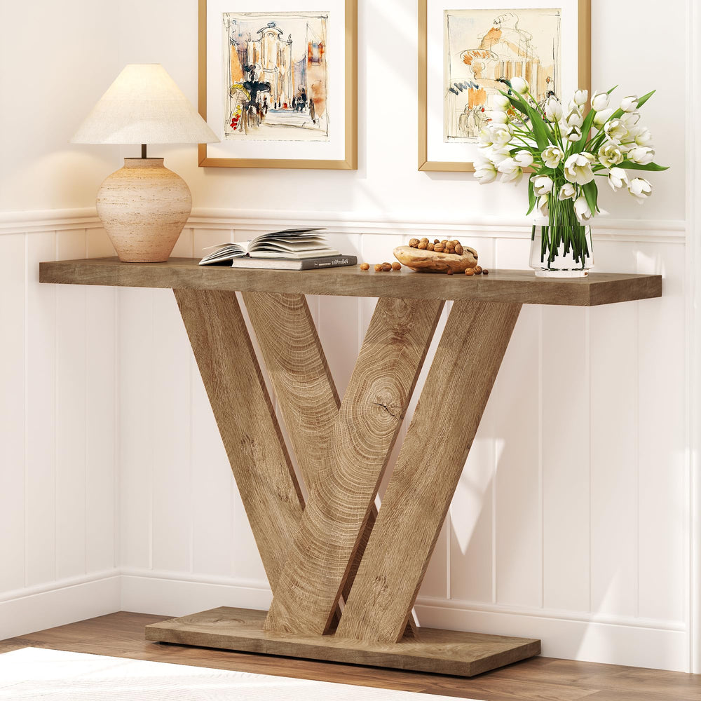 51-Inch Wood Console Table with V-Shaped Base
