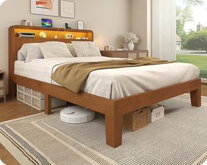 Queen Platform Bed Frame with RGB LED Headboard