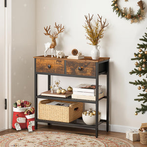 Narrow Console Table with 2 Fabric Drawers & 3-Tier Storage Shelves
