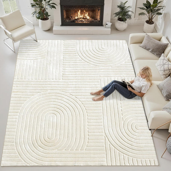 High-Low Pile Area Rug – Washable Soft Indoor Rug with Non-Slip Backing