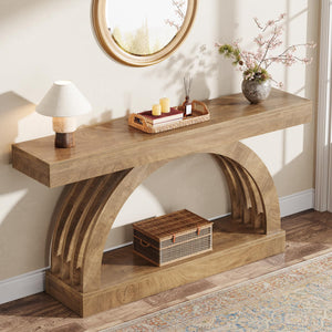 63-Inch Arched Console Table with Storage Shelf