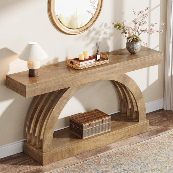 63-Inch Arched Console Table with Storage Shelf