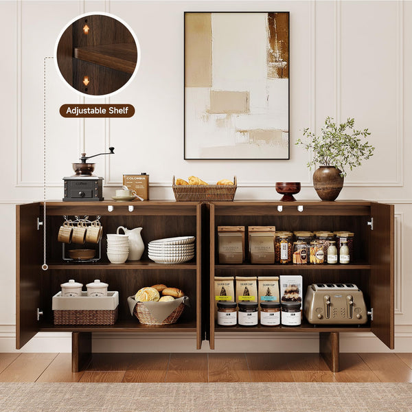 63" Fluted Sideboard Buffet Cabinet with Adjustable Shelves