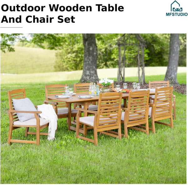 Expandable Acacia Wood Outdoor Dining Table Set with Chairs