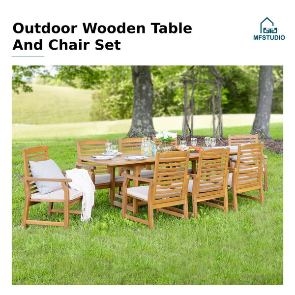 Expandable Acacia Wood Outdoor Dining Table Set with Chairs