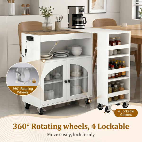 Rolling Kitchen Island Cart with Extendable Table