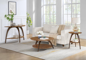 Round Wood End Table – Mid-Century Modern Side Table with Lower Shelf