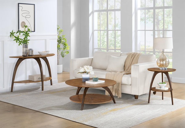 Round Wood End Table – Mid-Century Modern Side Table with Lower Shelf