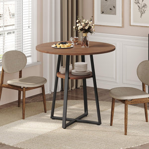 Round Dining Table with Storage Shelf, 31.5" Farmhouse Kitchen Table for 2-4